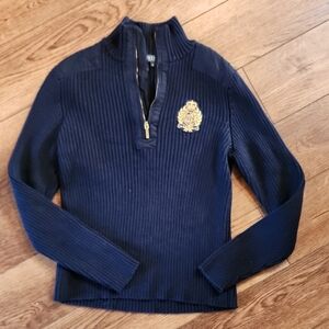 Ralph Lauren Navy Sweater with Gold Crest
